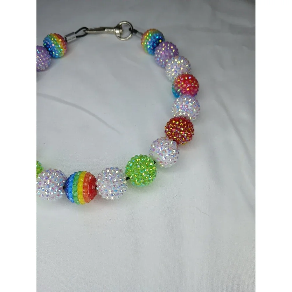 Handmade Sparkly Gypsy Beaded Dog Puppy Collar Necklace Jewelry Durable 17.5